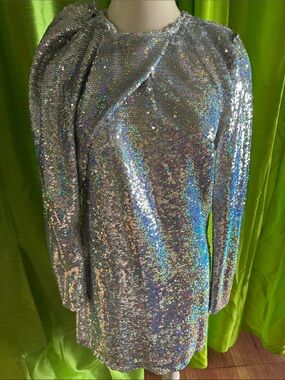 Silver Sequin Long Sleeve Party Dress